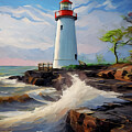 Marblehead Lighthouse Ohio Waves Painting